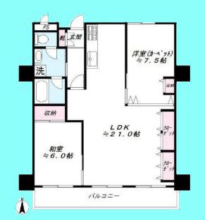朝日山王マンション(2LDK/4階)の間取り写真