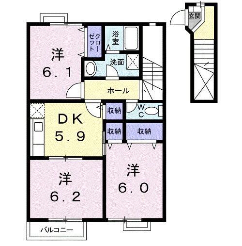 アヴニールC(3DK/2階)の間取り写真