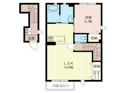 メゾンサンフラワーE棟(1LDK/2階)の間取り写真