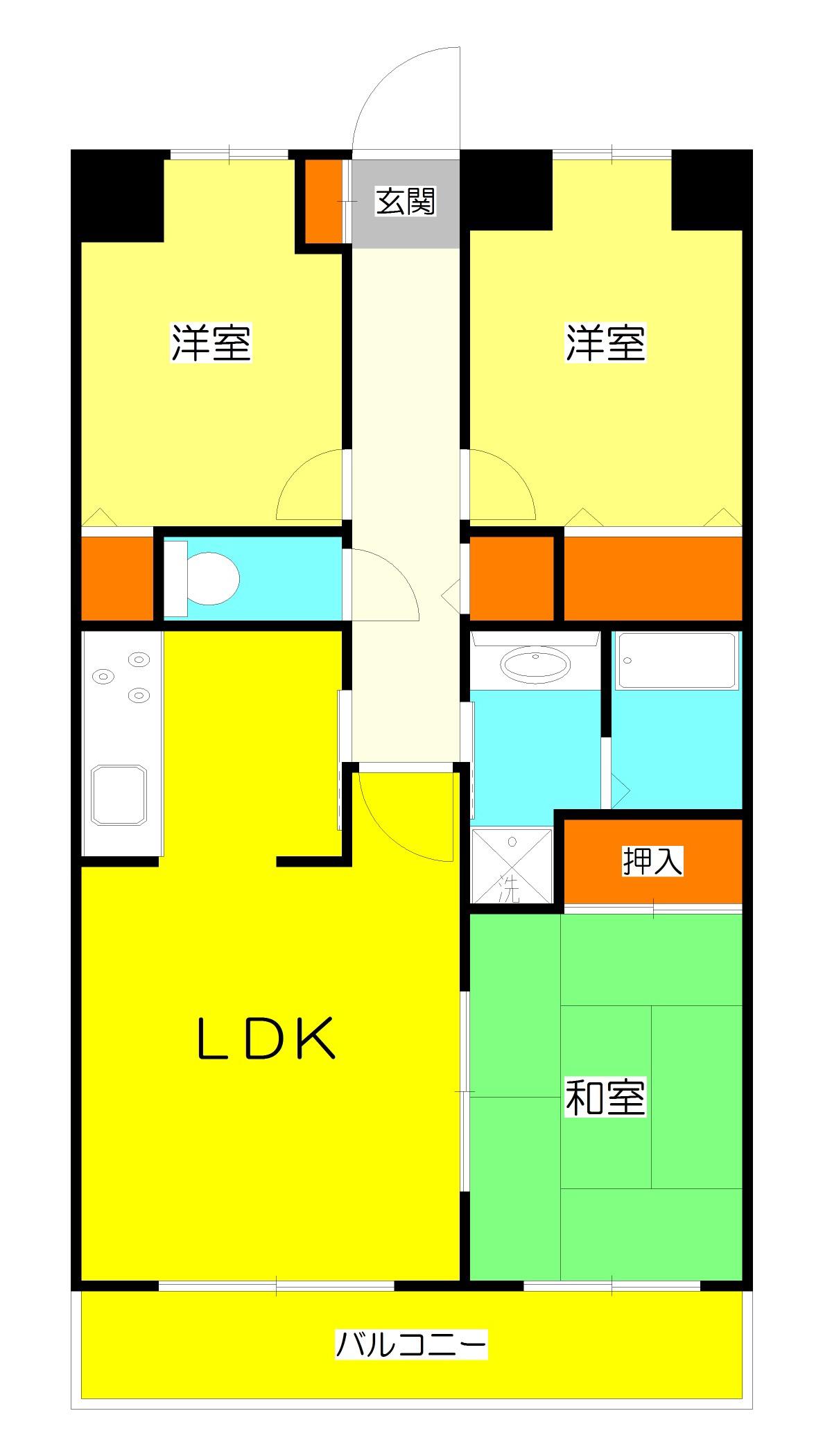 木崎台マンション(3LDK/5階)の間取り写真
