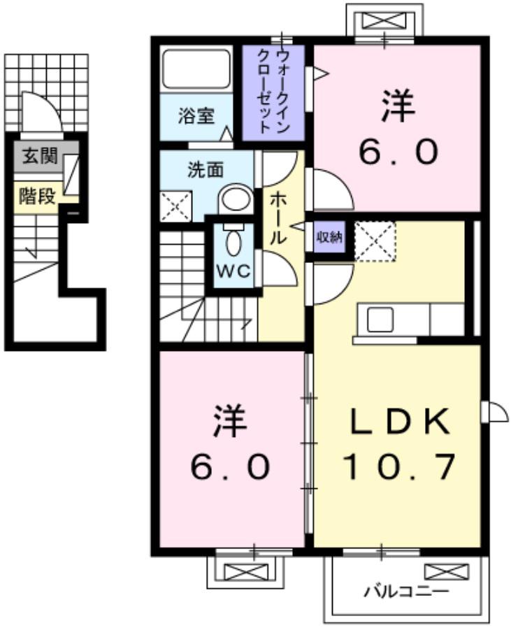 アウローラⅡ(2LDK/2階)の間取り写真