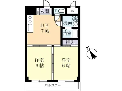 サンハイムつくば(2DK/2階)の間取り写真