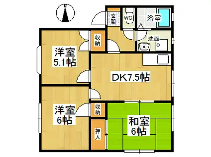妙見ハイツB(3DK/1階)の間取り写真