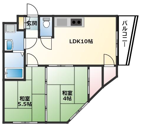 西観音ビル(2LDK/4階)の間取り写真