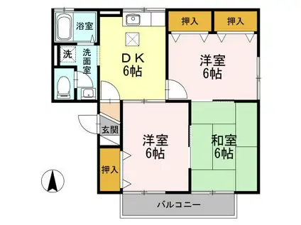 グリーンハイツ小山B棟(3DK/1階)の間取り写真