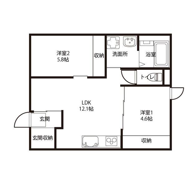 コートハウス錦町(2LDK/1階)の間取り写真