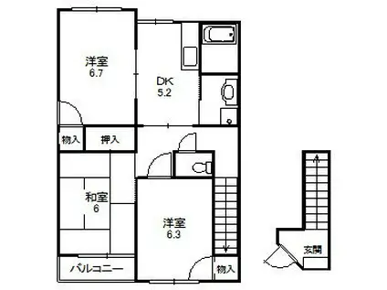ハイステージNONAKA B(2LDK/2階)の間取り写真
