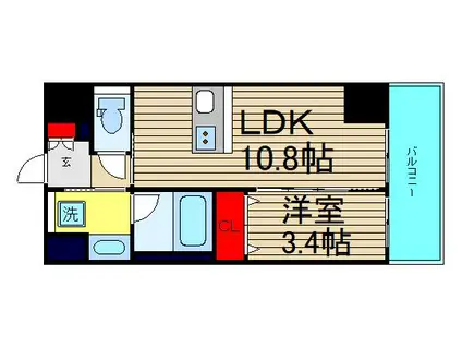 WAVE ON HORIE TOWER(1LDK/3階)の間取り写真