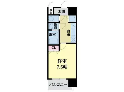 KDXレジデンス三宮(1K/6階)の間取り写真
