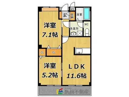 グリシーヌ参番館(2LDK/2階)の間取り写真