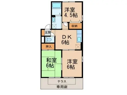 プリシェールK III棟(3DK/1階)の間取り写真