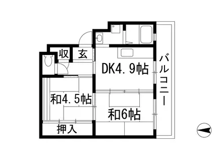 逆瀬川4号棟(2DK/3階)の間取り写真