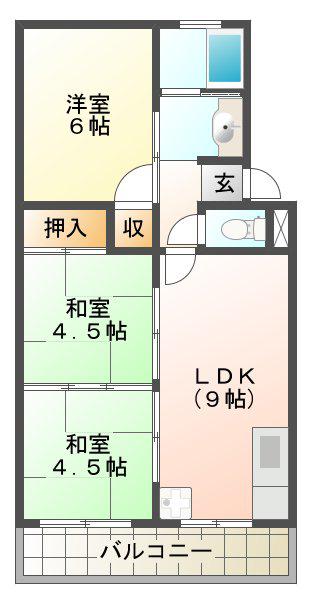 垂水農住団地3号棟(3LDK/3階)の間取り写真