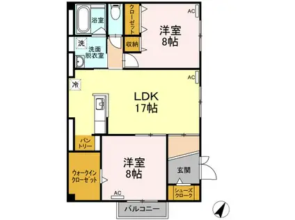 サウスガーデンB2II D(2LDK/1階)の間取り写真