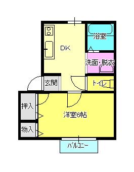 ジェントルスロープ(1K/2階)の間取り写真