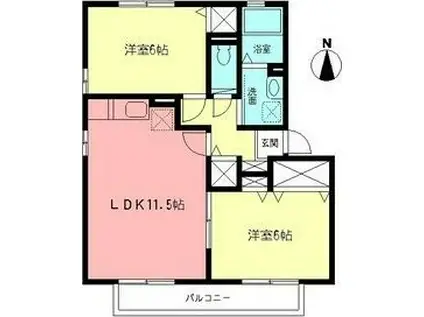 グレースなしの木(2LDK/2階)の間取り写真