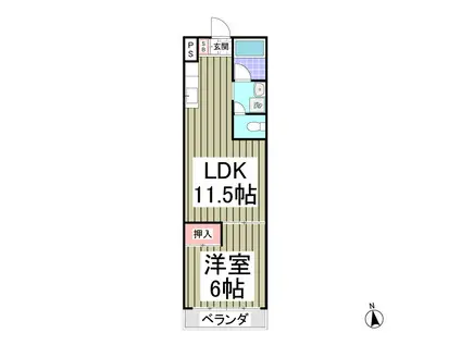 スカイハイツ万吉(1LDK/3階)の間取り写真