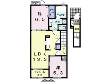 ルポール2番館(2LDK/2階)の間取り写真