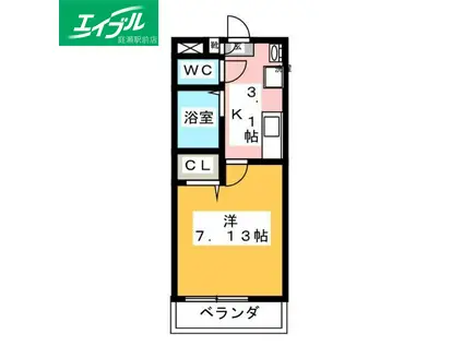 ウェーブレジデンス北長瀬(1K/2階)の間取り写真