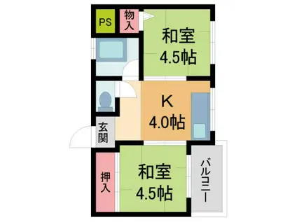 ヴィラ甲風園(2DK/3階)の間取り写真