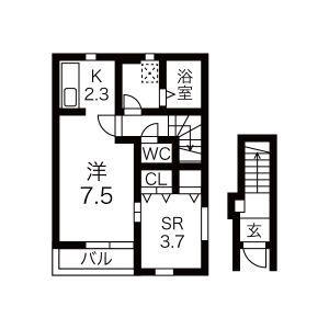 KINGDOMII(ワンルーム/2階)の間取り写真