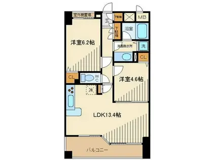 グランドハイライズ(2LDK/6階)の間取り写真