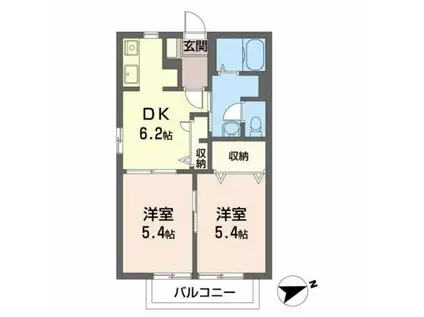 ハッピープレイスC(2DK/2階)の間取り写真