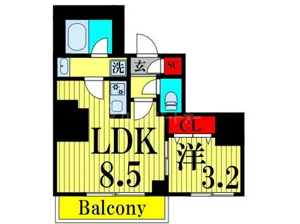 クラリティア西日暮里(1LDK/9階)の間取り写真