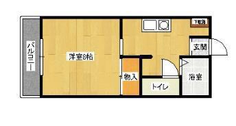 ビーライン足原(1K/2階)の間取り写真