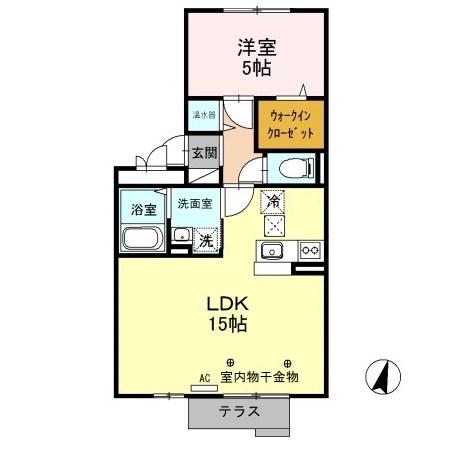 ハーベシアスB棟(1LDK/1階)の間取り写真