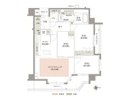 パラドール御所西グランデ(3LDK/2階)の間取り写真