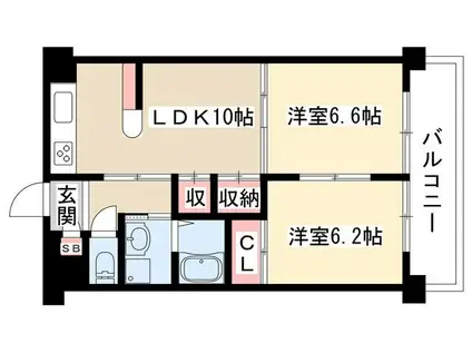 ジュノス(2LDK/2階)の間取り写真