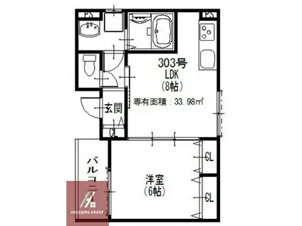 クリエオーレ生江II(1LDK/3階)の間取り写真