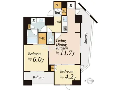 ザ・パークハビオ荏原中延プレイス(2LDK/10階)の間取り写真