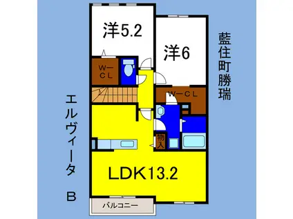 エルヴィータ B(2LDK/2階)の間取り写真