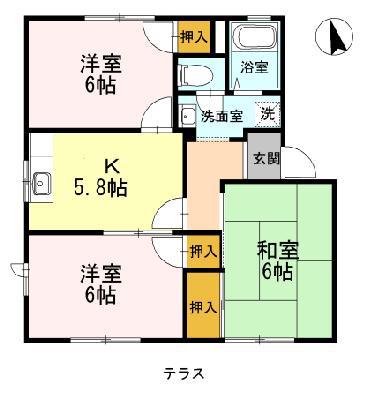 フレグランス・S A(3DK/2階)の間取り写真