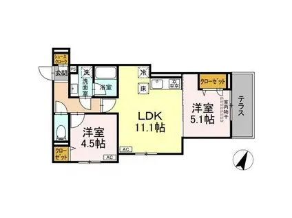 D PAINA 保土ケ谷(2LDK/1階)の間取り写真