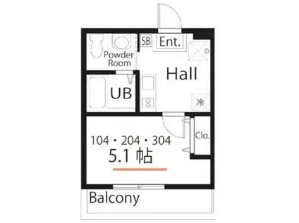 ハーミットクラブハウス根岸グラン(1K/2階)の間取り写真