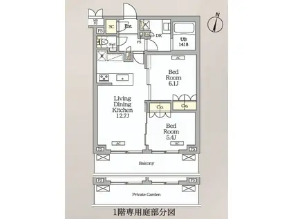ミレーネ滝野川(2LDK/3階)の間取り写真
