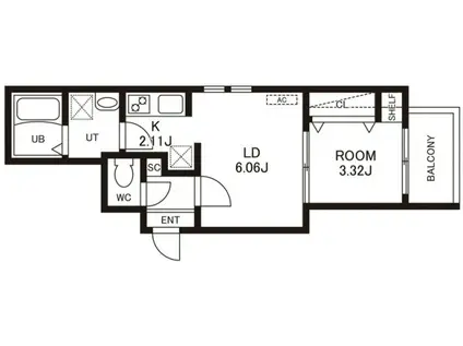 シェリム竹下ウエスト(1LDK/2階)の間取り写真
