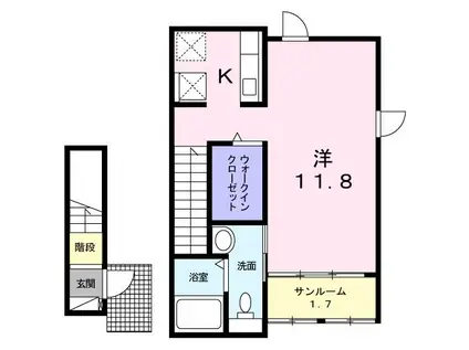 ルネッタ K(1K/2階)の間取り写真