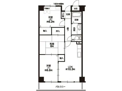 グランベール・壬生(3LDK/3階)の間取り写真