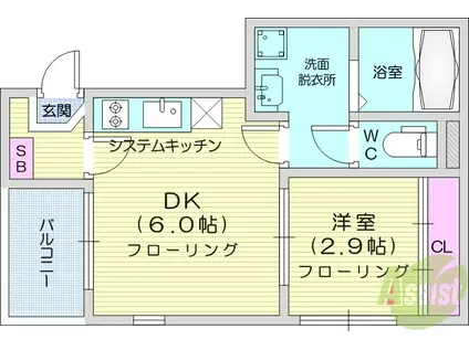 ハーモニーテラス東仙台15(1DK/1階)の間取り写真