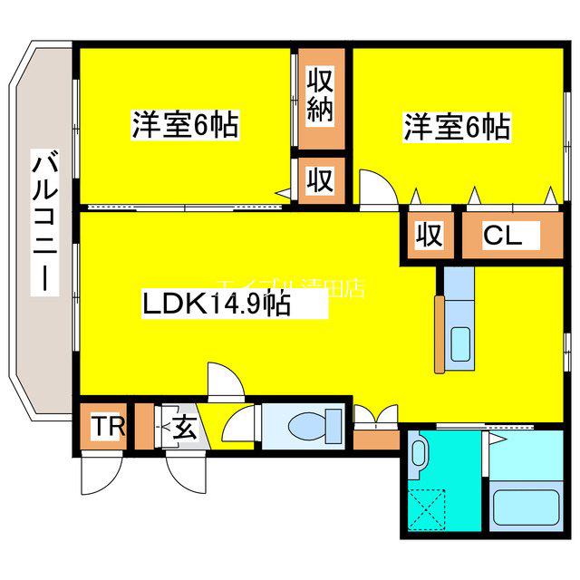 サンセール清田(2LDK/1階)の間取り写真