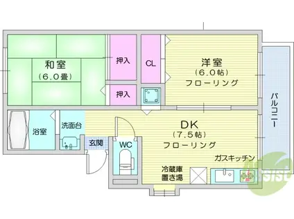 ベルパーク川平Ⅲ(2DK/1階)の間取り写真