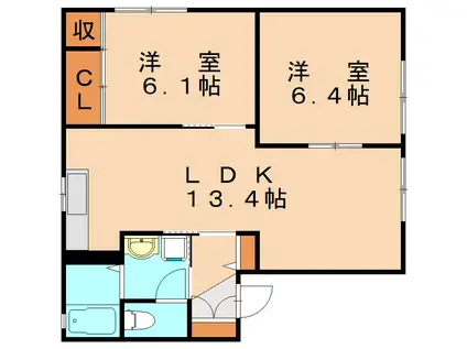 ディアスイーストA(2LDK/1階)の間取り写真