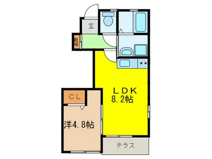 緑町ハイツ(1LDK/1階)の間取り写真