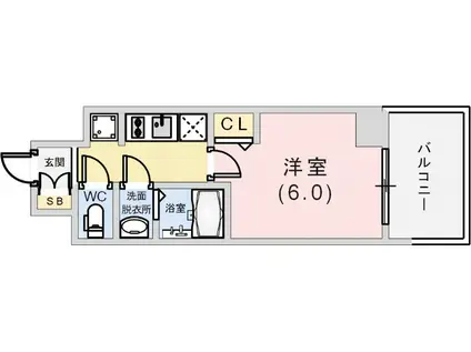 エステムコート神戸グランスタイル(1K/8階)の間取り写真