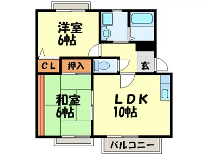 ルミエール渡辺(2LDK/2階)の間取り写真