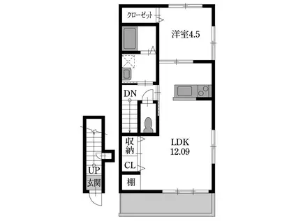 ピースディライトB(1LDK/2階)の間取り写真